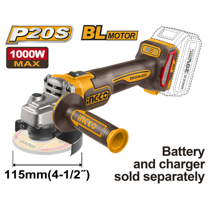 CAGLI27153  AMOLADORA 20V 4 1/2? BRUSHLESS  SIN BAT. NI CARGADOR INGCO