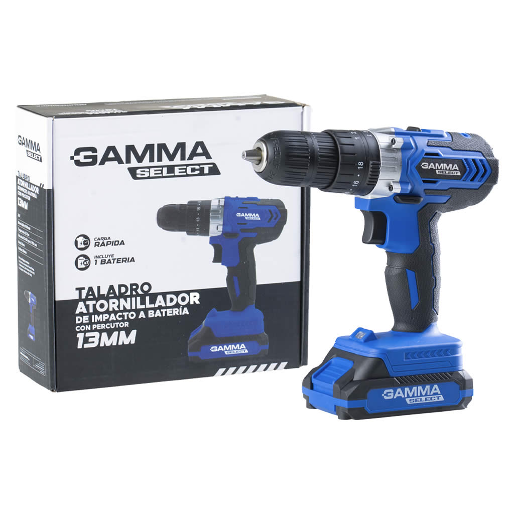 Taladro atornillador Gamma 20V 13mm con percutor