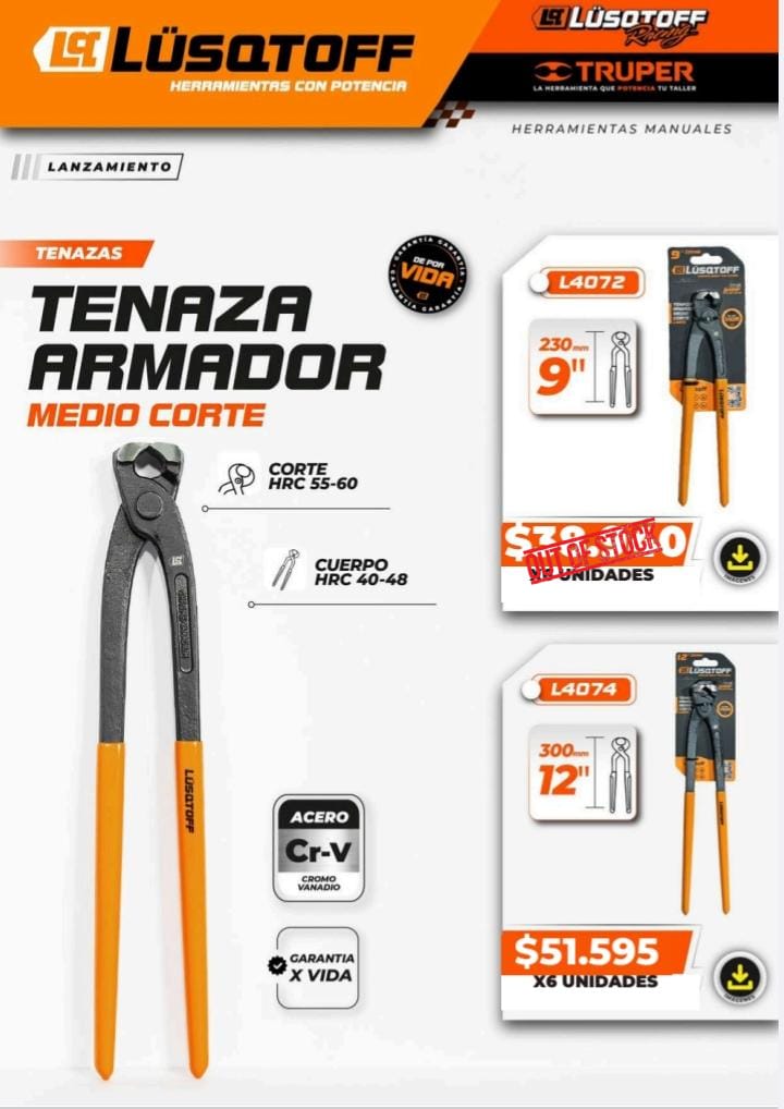 Tenaza armador medio corte 12 lusqtoff SIN STOCK