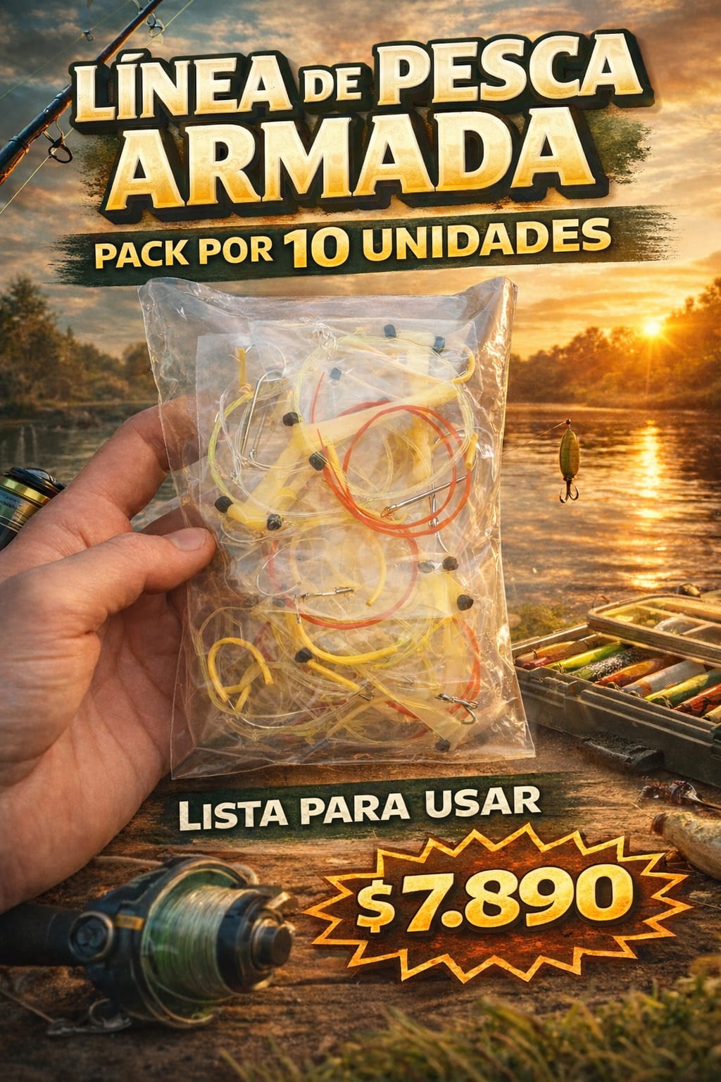Linea armada de pesca pack x10