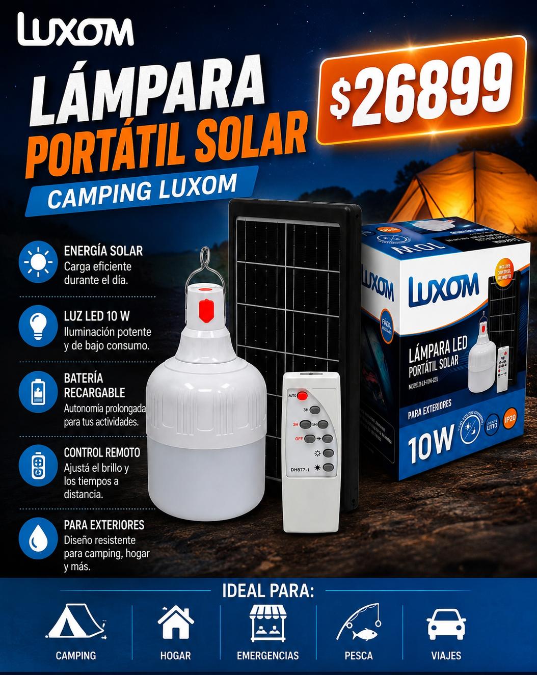 Lampara alta potencia solar portatil 10w luxom